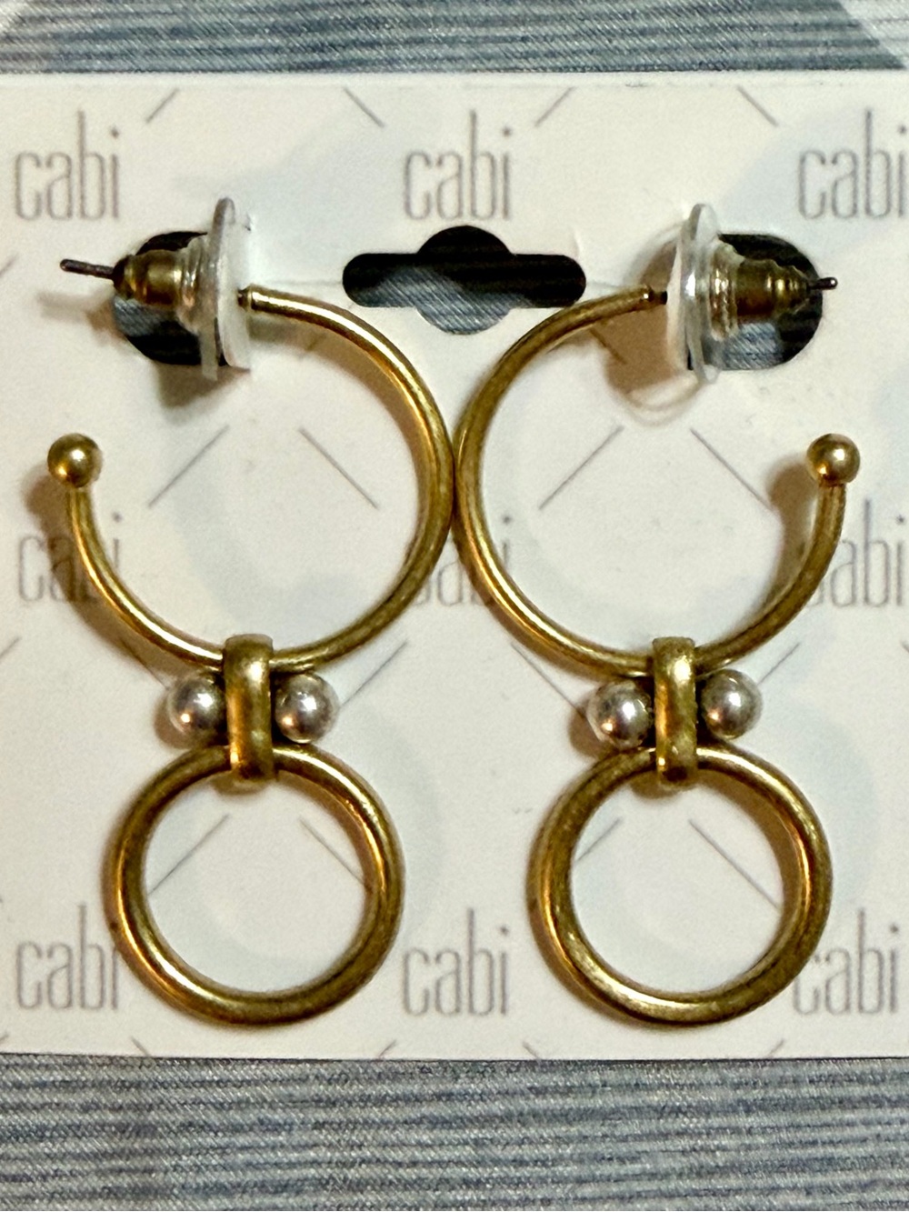 CAbi gold and silver hoop drop earrings new!